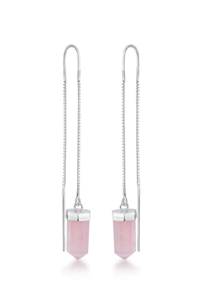 Brincos Pasztell — Fio Rosa da Körössy — joia em prata 925 com quartzo rosa, feito à mão.