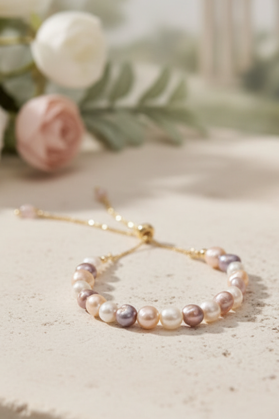 Pulseira Pasztell Pérolas da Alma (Lélek Gyöngy) da Körössy — semijoia banhada a ouro 18k com pérola, feita à mão.