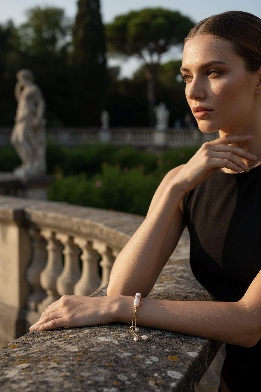 Pulseira Pasztell Pérolas da Alma (Lélek Gyöngy) da Körössy — semijoia banhada a ouro 18k com pérola, feita à mão.